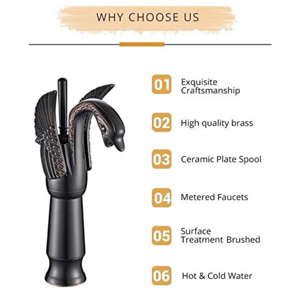 Brass Black Swan Heavy Single Lever Basin Mixer ~ with 2 Braided Connection Pipes 450mm