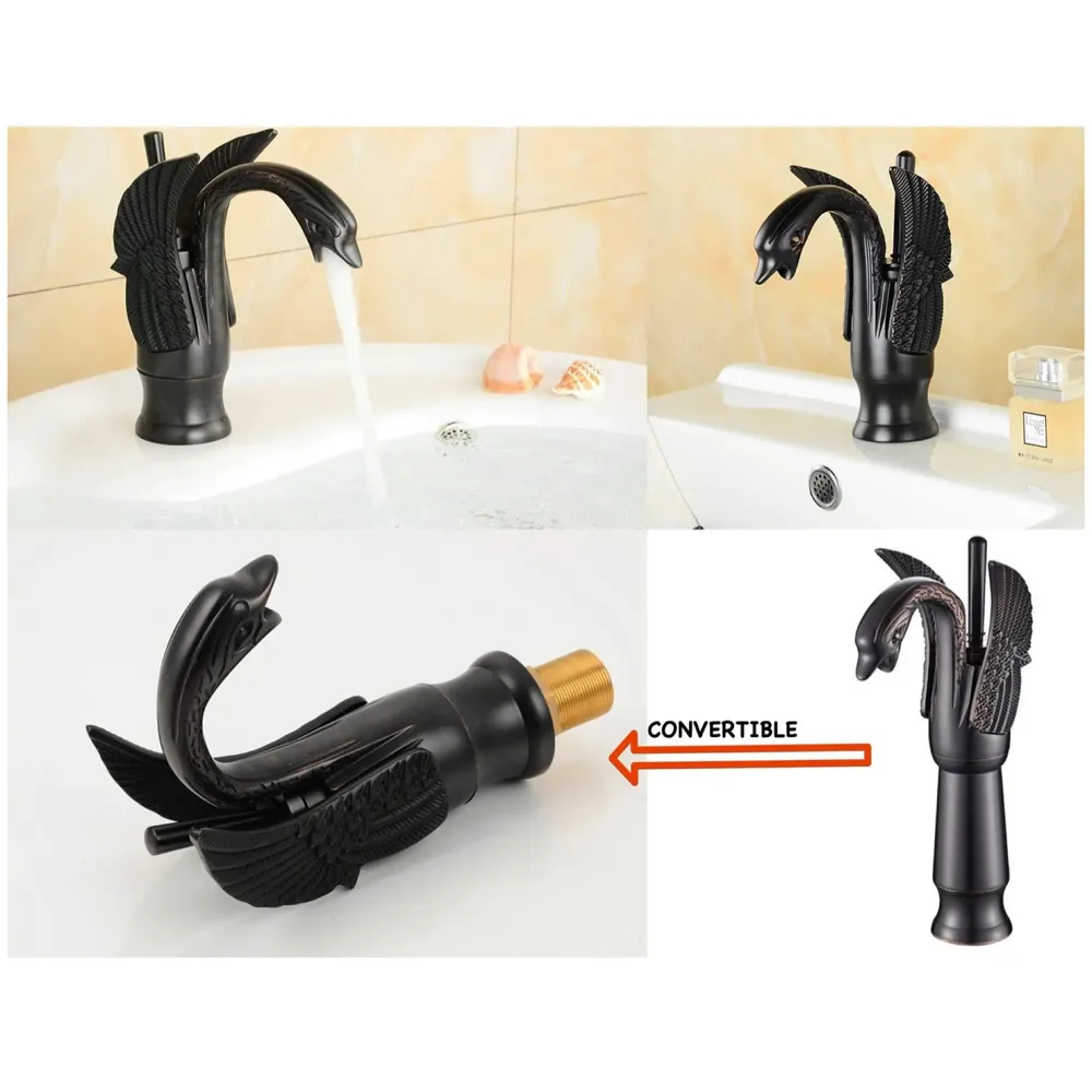 Brass Black Swan Heavy Single Lever Basin Mixer ~ with 2 Braided Connection Pipes 450mm