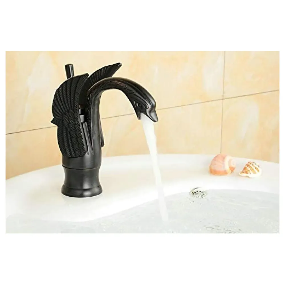 Brass Black Swan Heavy Single Lever Basin Mixer ~ with 2 Braided Connection Pipes 450mm