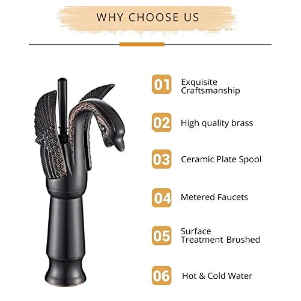 Black Swan Basin Tap Faucet Mixer for Bathroom Toilet Wash Basins Hot and Cold Water 12 Inches Height Matt Black Colour