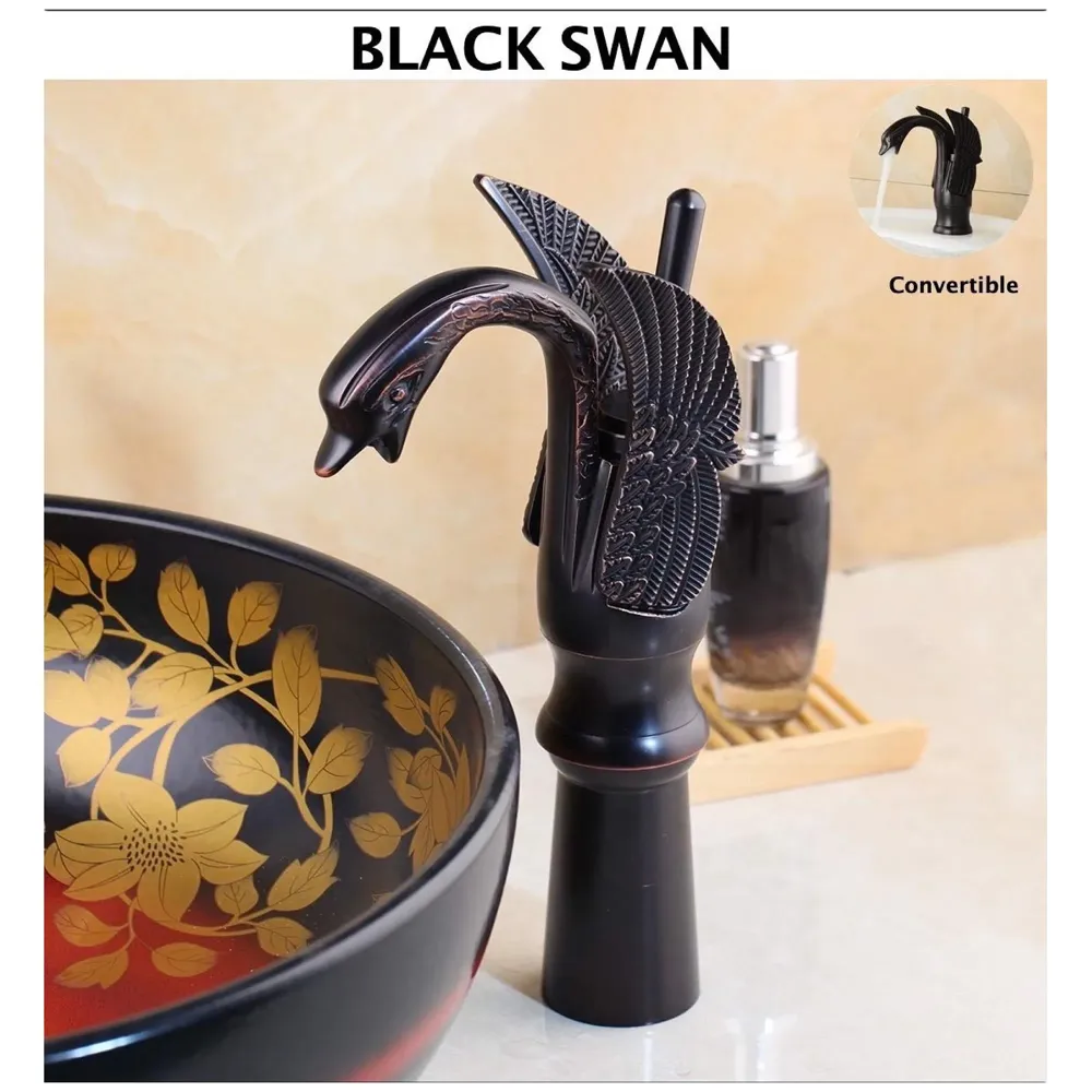 Black Swan Basin Tap Faucet Mixer for Bathroom Toilet Wash Basins Hot and Cold Water 12 Inches Height Matt Black Colour