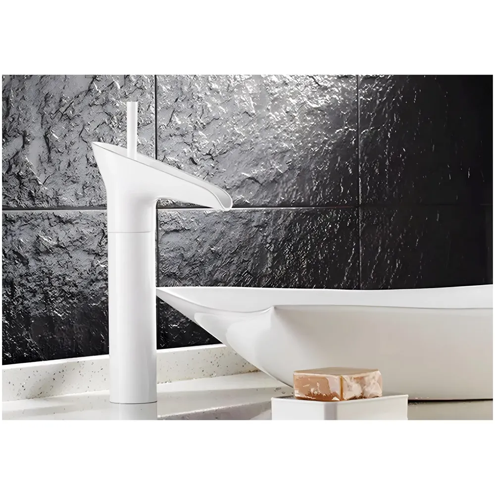 White Waterfall Basin Faucet Tap Mixer for Bathroom Toilet Wash Basins Hot and Cold Water, 12 Inch Height - Brass