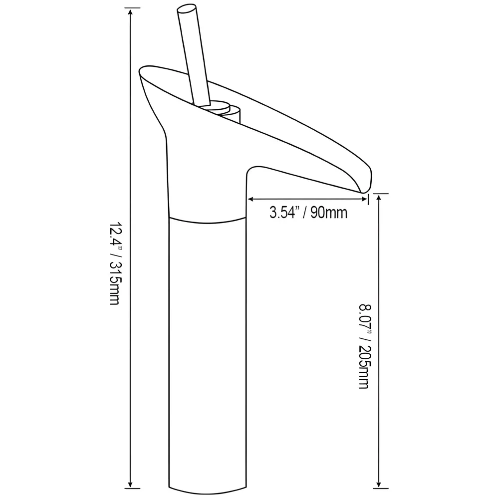 White Waterfall Basin Faucet Tap Mixer for Bathroom Toilet Wash Basins Hot and Cold Water, 12 Inch Height - Brass - 3