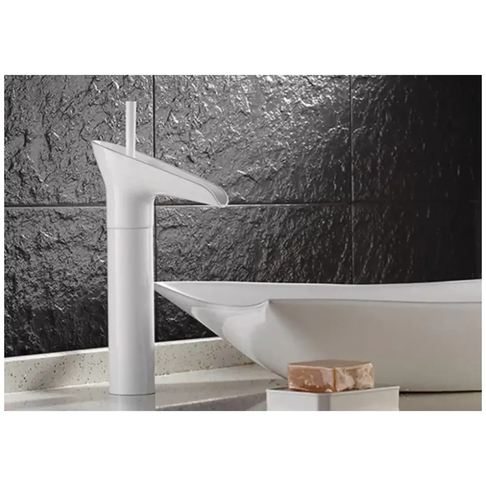 White Waterfall Basin Faucet Tap Mixer for Bathroom Toilet Wash Basins Hot and Cold Water, 12 Inch Height - Brass