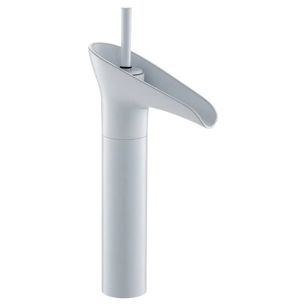 White Waterfall Basin Faucet Tap Mixer for Bathroom Toilet Wash Basins Hot and Cold Water, 12 Inch Height - Brass