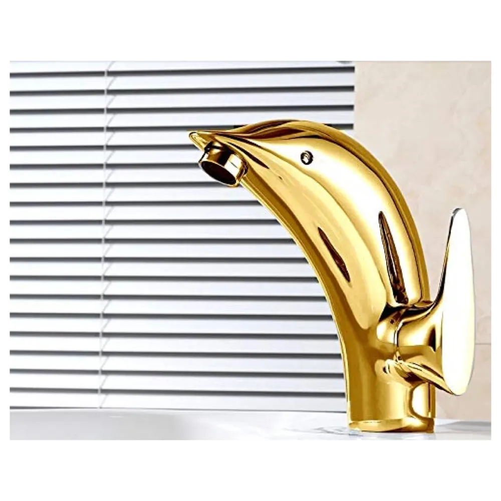 Premium Heavy Single Lever Basin Mixer ~ with 2 Braided Connection Pipes 450mm (Without pop-up) (Dolphin Gold)