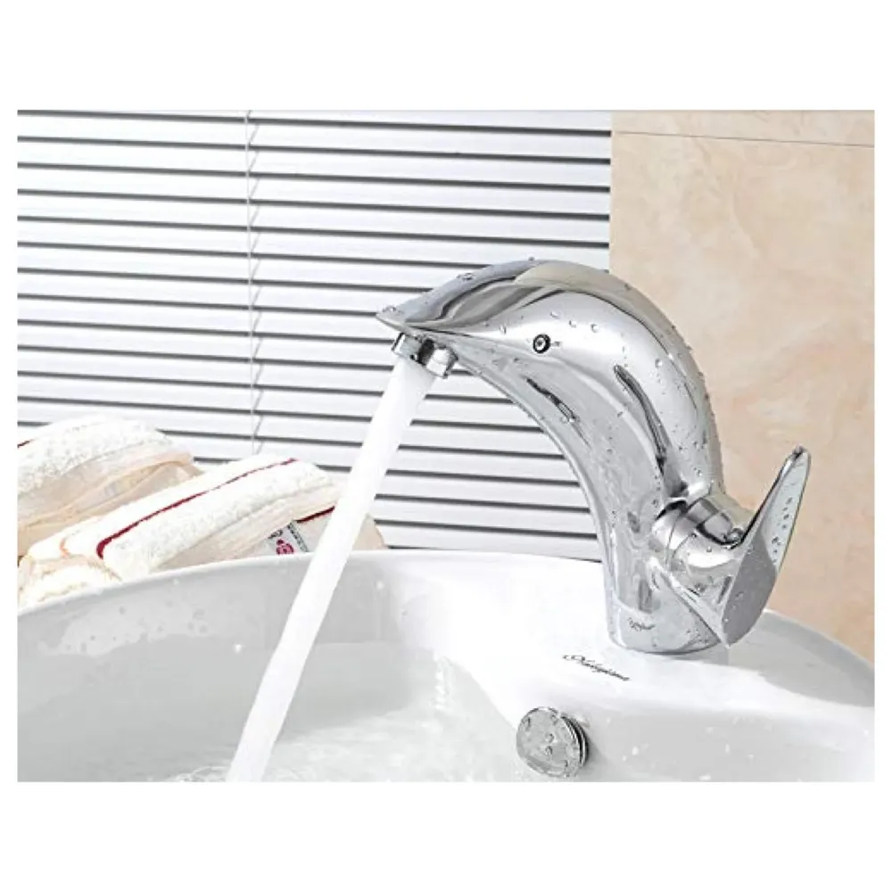 Brass Single Lever Basin Mixer Dolphin with 2 Braided Connection Pipes 450mm Dolphin Chrome