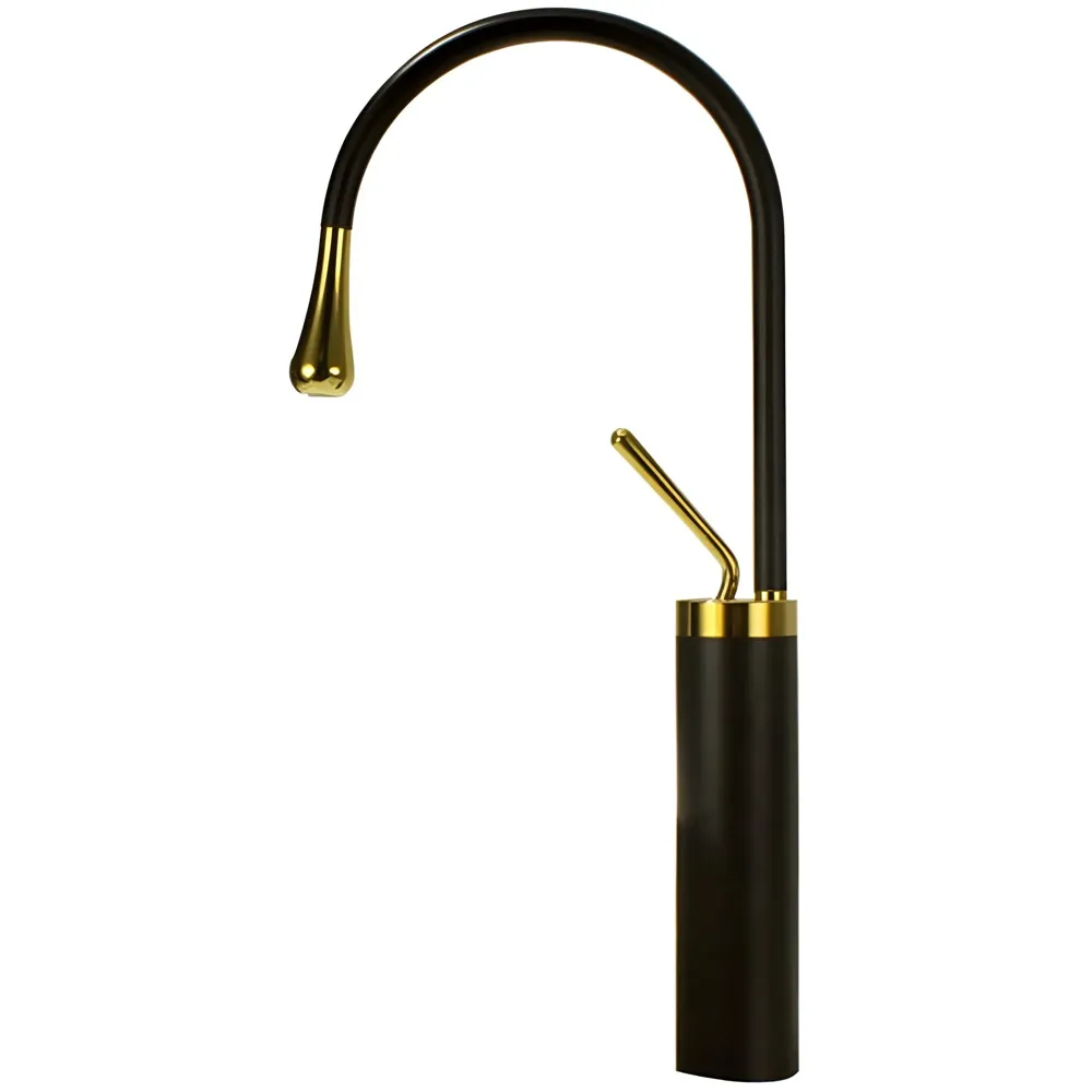 Black Gold Drop Basin Tap Faucet Mixer for Bathroom Toilet Wash Basins Hot and Cold Water Faucet Sink Mixer Colour Tall Body Golden 46cm Height