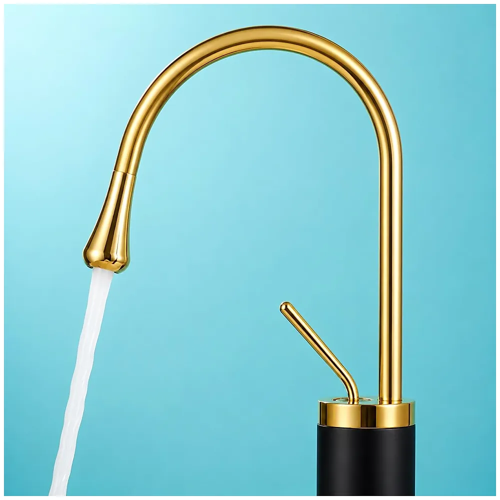 Black Gold Drop Basin Tap Faucet Mixer for Bathroom Toilet Wash Basins Hot and Cold Water Faucet Sink Mixer Colour Tall Body Golden 46cm Height - Premium
