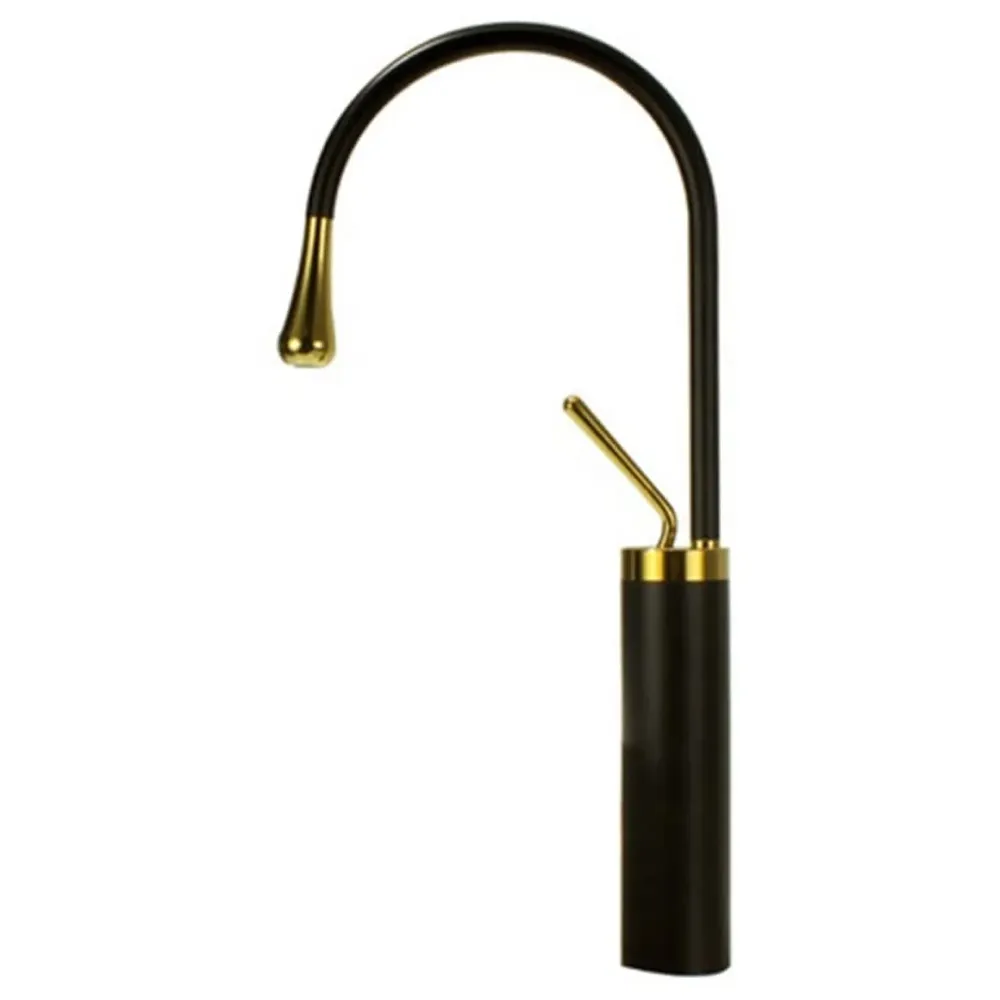Black Gold Drop Basin Tap Faucet Mixer for Bathroom Toilet Wash Basins Hot and Cold Water Faucet Sink Mixer Colour Tall Body Golden 46cm Height
