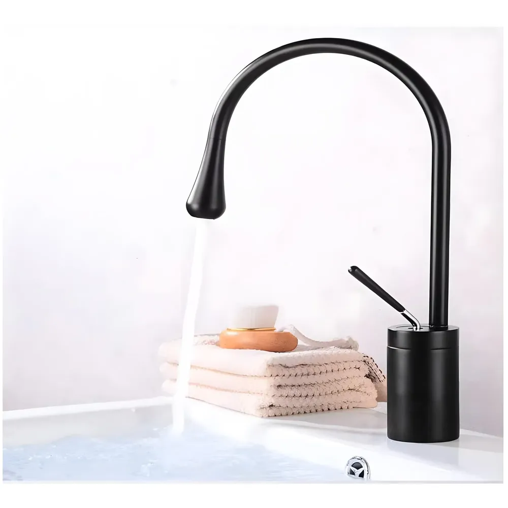 Black Drop Mixer Hot and Cold Basin Tap Faucet Vessel Mount 38 Cm Sink Mixer Black Colour Body for Basin Tap Faucet Bathroom Kitchen 38 Cm Height