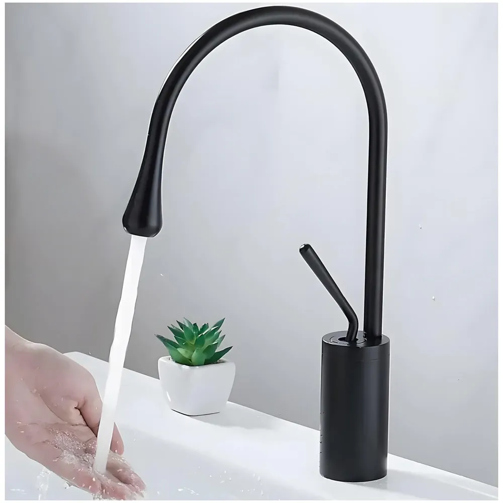 Black Drop Mixer Hot and Cold Basin Tap Faucet Vessel Mount 38 Cm Sink Mixer Black Colour Body for Basin Tap Faucet Bathroom Kitchen 38 Cm Height