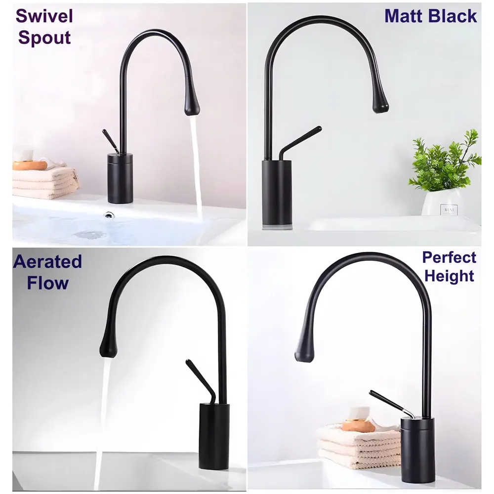 Black Drop Mixer Hot and Cold Basin Tap Faucet Vessel Mount 38 Cm Sink Mixer Black Colour Body for Basin Tap Faucet Bathroom Kitchen 38 Cm Height