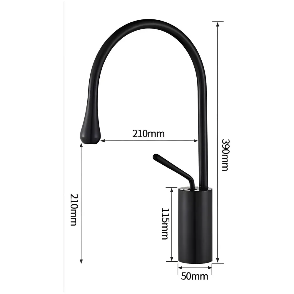 Black Drop Mixer Hot and Cold Basin Tap Faucet Vessel Mount 38 Cm Sink Mixer Black Colour Body for Basin Tap Faucet Bathroom Kitchen 38 Cm Height