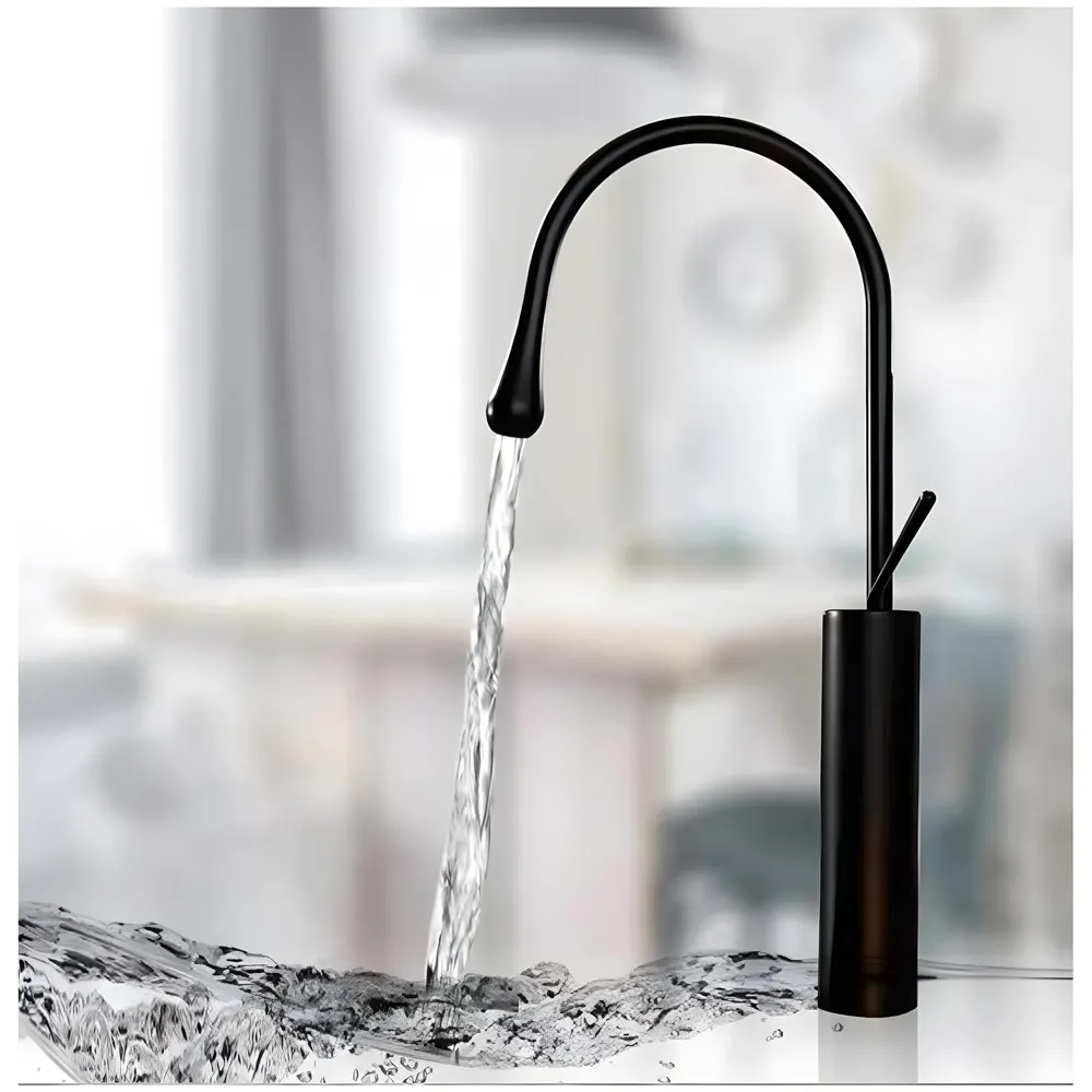 Black Drop Mixer Hot and Cold Basin Tap Faucet Sink Mixer Black Colour Tall Body for Basin Tap Faucet Bathroom Kitchen - 43 Cm Height