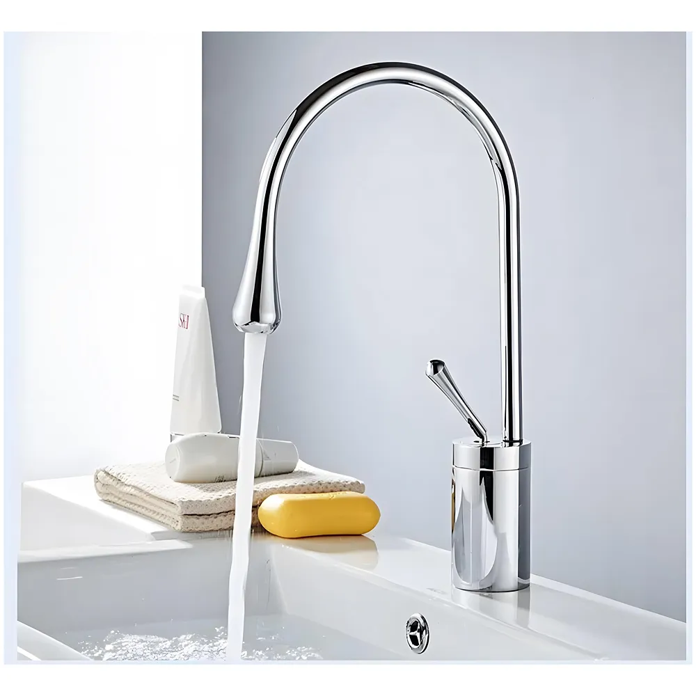 Silver Chrome Drop Mixer Hot and Cold Basin Tap Faucet Vessel Mount 38 Cm Sink Mixer Silver Chrome Colour Body for Basin Tap Faucet Bathroom Kitchen 38 Cm Height Premium