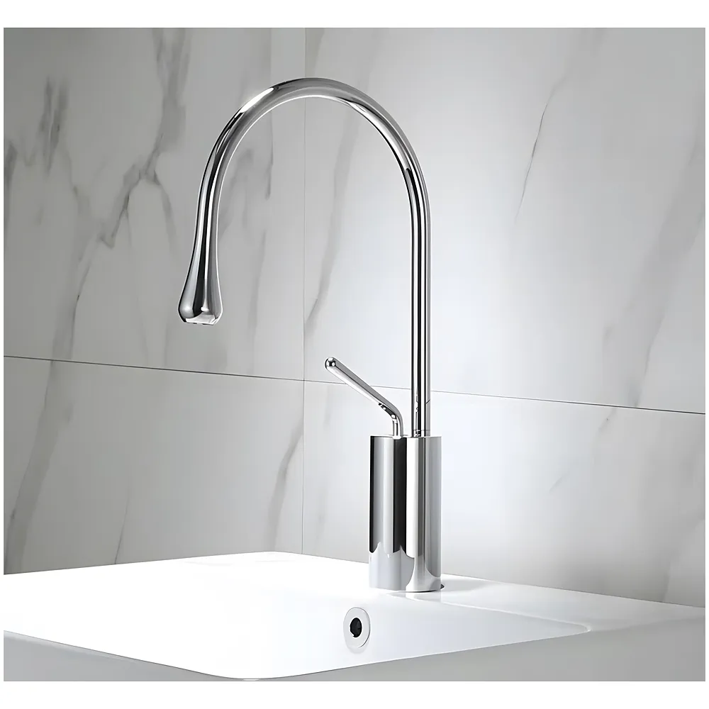 Silver Chrome Drop Mixer Hot and Cold Basin Tap Faucet Vessel Mount 38 Cm Sink Mixer Silver Chrome Colour Body for Basin Tap Faucet Bathroom Kitchen 38 Cm Height Premium