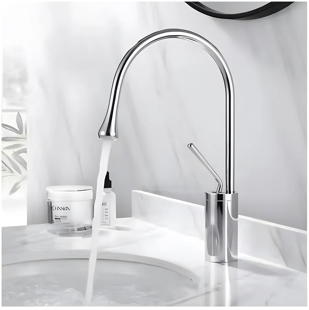 Silver Chrome Drop Mixer Hot and Cold Basin Tap Faucet Vessel Mount 38 Cm Sink Mixer Silver Chrome Colour Body for Basin Tap Faucet Bathroom Kitchen 38 Cm Height Premium