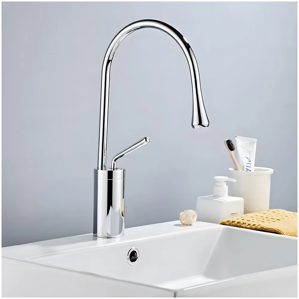 Silver Chrome Drop Mixer Hot and Cold Basin Tap Faucet Vessel Mount 38 Cm Sink Mixer Silver Chrome Colour Body for Basin Tap Faucet Bathroom Kitchen 38 Cm Height Premium