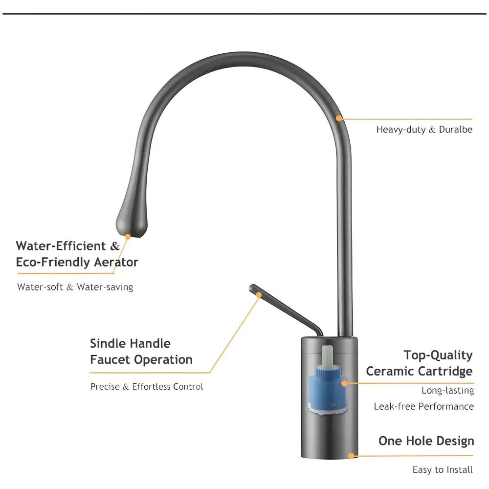 Dark Grey Drop Mixer Hot and Cold Basin Tap Faucet Vessel Mount 38 Cm Sink Mixer Dark Grey Colour Body for Basin Tap Faucet Bathroom Kitchen 38 Cm Height - 2