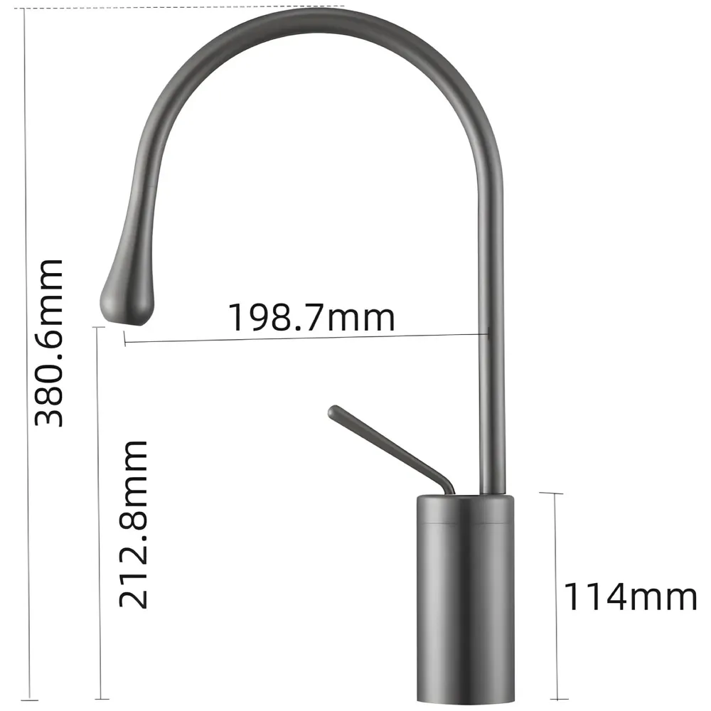 Dark Grey Drop Mixer Hot and Cold Basin Tap Faucet Vessel Mount 38 Cm Sink Mixer Dark Grey Colour Body for Basin Tap Faucet Bathroom Kitchen 38 Cm Height - 3