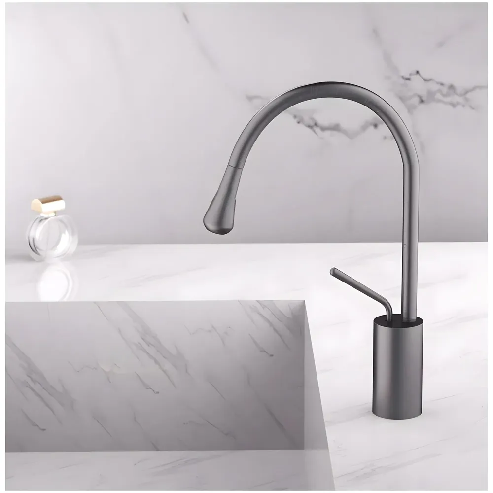 Dark Grey Drop Mixer Hot and Cold Basin Tap Faucet Vessel Mount 38 Cm Sink Mixer Dark Grey Colour Body for Basin Tap Faucet Bathroom Kitchen 38 Cm Height - 6