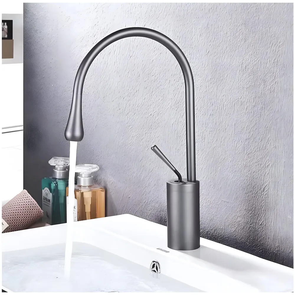 Dark Grey Drop Mixer Hot and Cold Basin Tap Faucet Vessel Mount 38 Cm Sink Mixer Dark Grey Colour Body for Basin Tap Faucet Bathroom Kitchen 38 Cm Height