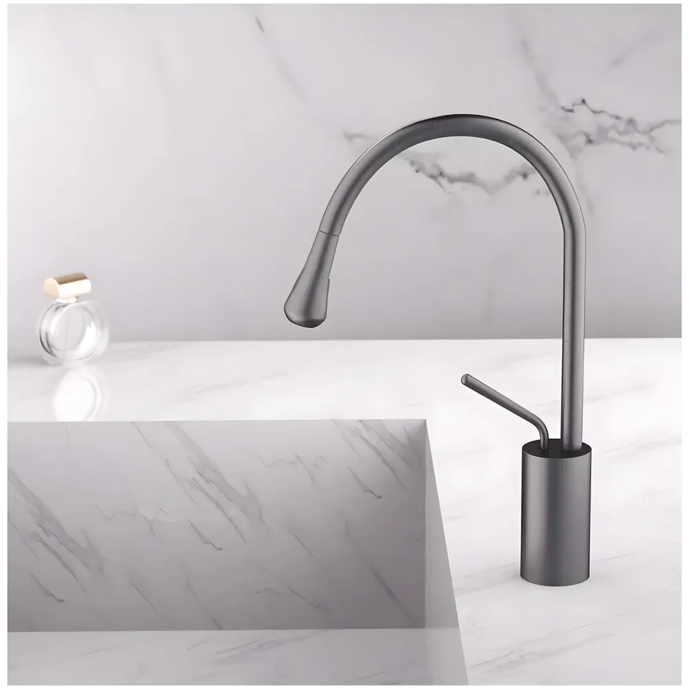 Dark Grey Drop Mixer Hot and Cold Basin Tap Faucet Vessel Mount 38 Cm Sink Mixer Dark Grey Colour Body for Basin Tap Faucet Bathroom Kitchen 38 Cm Height