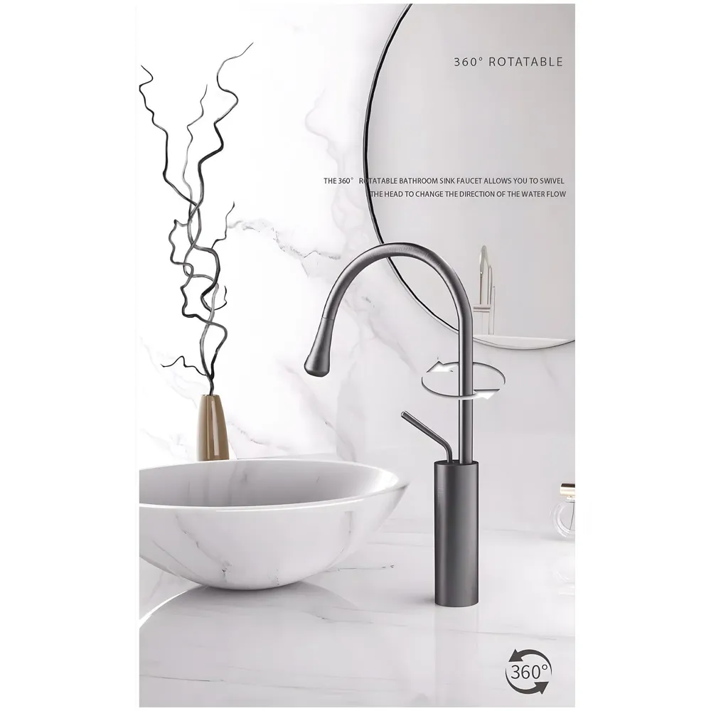 Dark Grey Mixer Hot and Cold Basin Tap Faucet Sink Mixer Dark Grey Colour Tall Body for Basin Tap Faucet Bathroom Kitchen - 43 Cm Height - 2