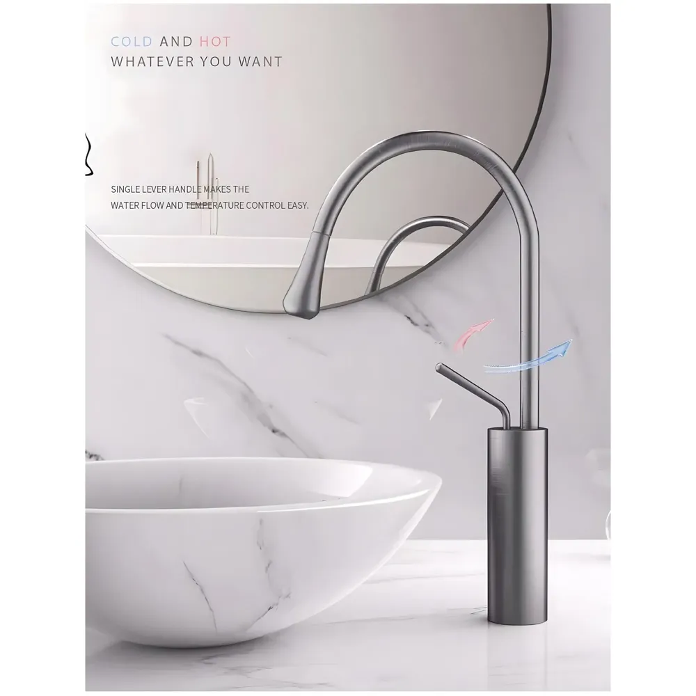 Dark Grey Mixer Hot and Cold Basin Tap Faucet Sink Mixer Dark Grey Colour Tall Body for Basin Tap Faucet Bathroom Kitchen - 43 Cm Height - 3