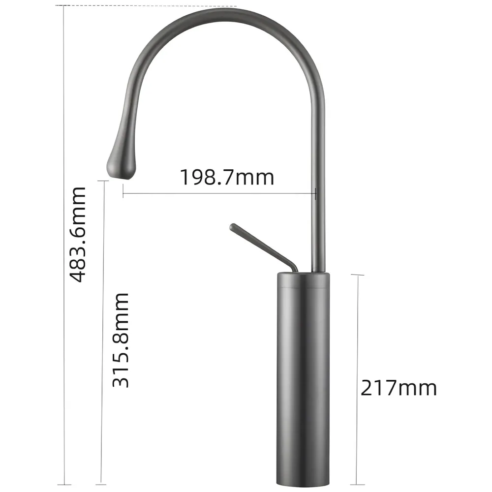 Dark Grey Mixer Hot and Cold Basin Tap Faucet Sink Mixer Dark Grey Colour Tall Body for Basin Tap Faucet Bathroom Kitchen - 43 Cm Height - 4