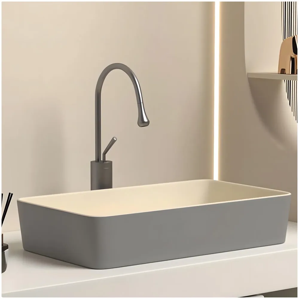 Dark Grey Mixer Hot and Cold Basin Tap Faucet Sink Mixer Dark Grey Colour Tall Body for Basin Tap Faucet Bathroom Kitchen - 43 Cm Height - 6