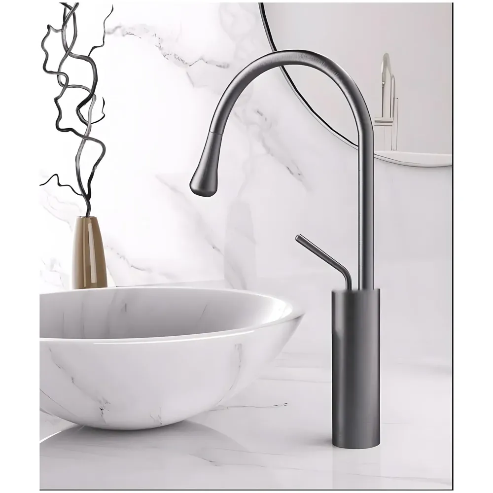 Dark Grey Mixer Hot and Cold Basin Tap Faucet Sink Mixer Dark Grey Colour Tall Body for Basin Tap Faucet Bathroom Kitchen - 43 Cm Height