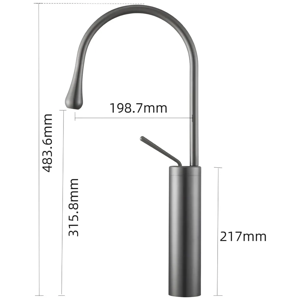 Dark Grey Mixer Hot and Cold Basin Tap Faucet Sink Mixer Dark Grey Colour Tall Body for Basin Tap Faucet Bathroom Kitchen - 43 Cm Height