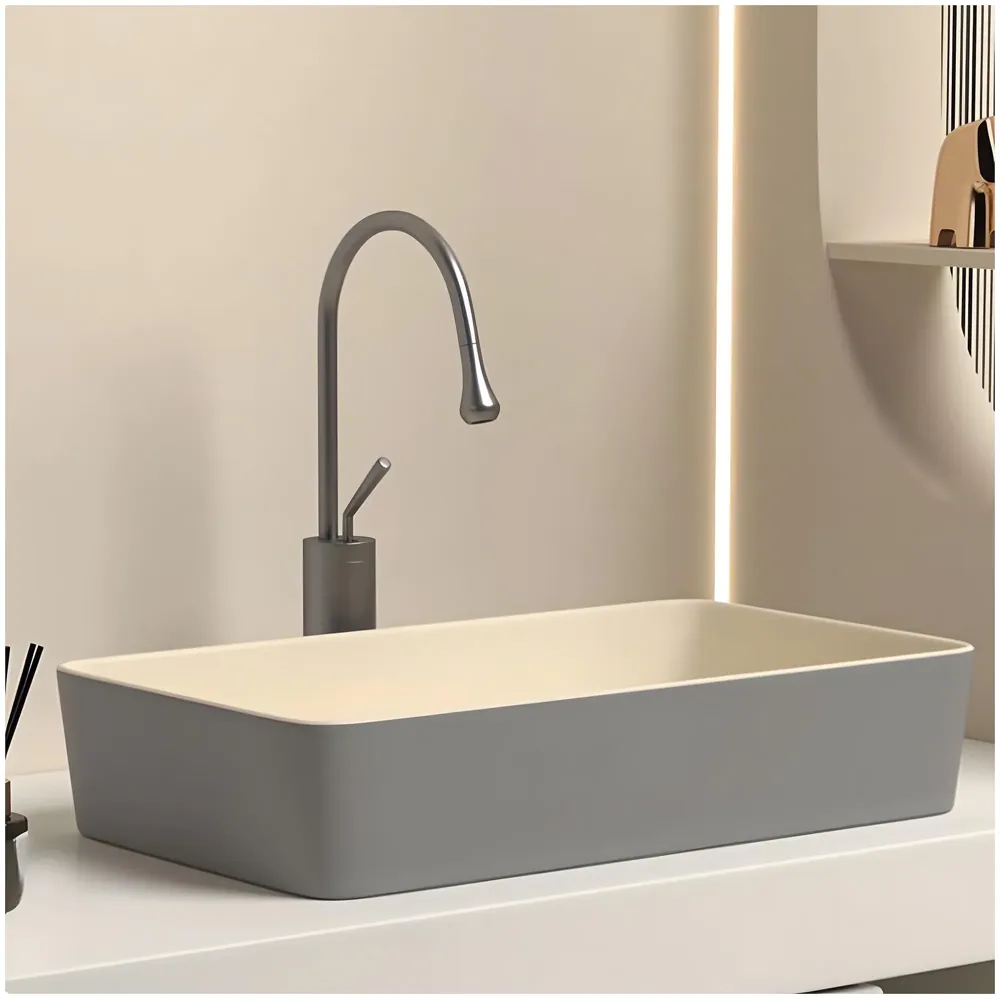 Dark Grey Mixer Hot and Cold Basin Tap Faucet Sink Mixer Dark Grey Colour Tall Body for Basin Tap Faucet Bathroom Kitchen - 43 Cm Height