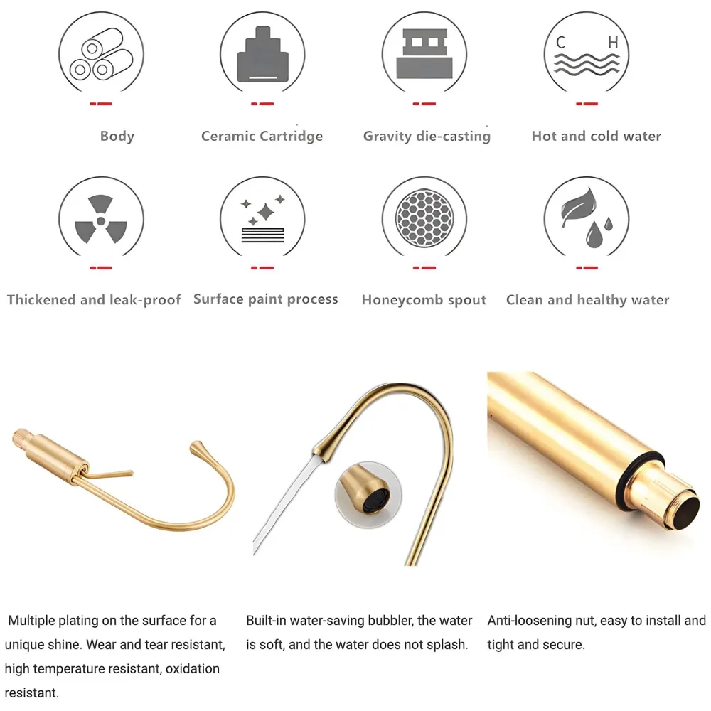 Gold Drop Basin Tap Faucet Mixer for Bathroom Toilet Wash Basins Hot and Cold WaterSink Mixer Golden Colour Tall Body Basin Tap Faucet Bathroom Kitchen 46 cm Height