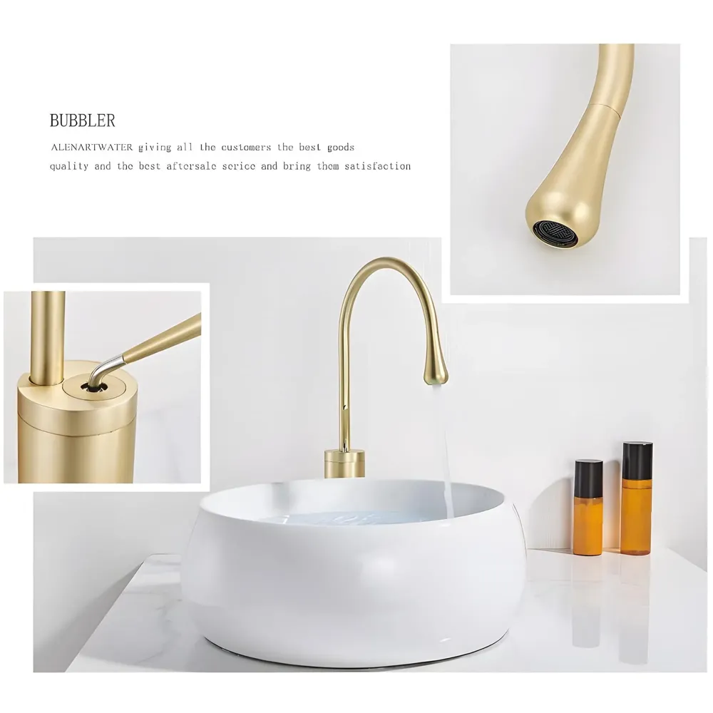 Gold Drop Basin Tap Faucet Mixer for Bathroom Toilet Wash Basins Hot and Cold WaterSink Mixer Golden Colour Tall Body Basin Tap Faucet Bathroom Kitchen 46 cm Height