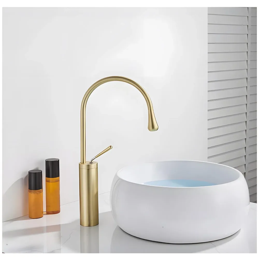 Gold Drop Basin Tap Faucet Mixer for Bathroom Toilet Wash Basins Hot and Cold WaterSink Mixer Golden Colour Tall Body Basin Tap Faucet Bathroom Kitchen 46 cm Height