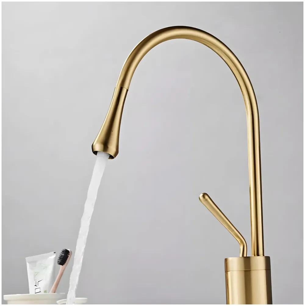 Gold Drop Basin Tap Faucet Mixer for Bathroom Toilet Wash Basins Hot and Cold WaterSink Mixer Golden Colour Tall Body Basin Tap Faucet Bathroom Kitchen 46 cm Height