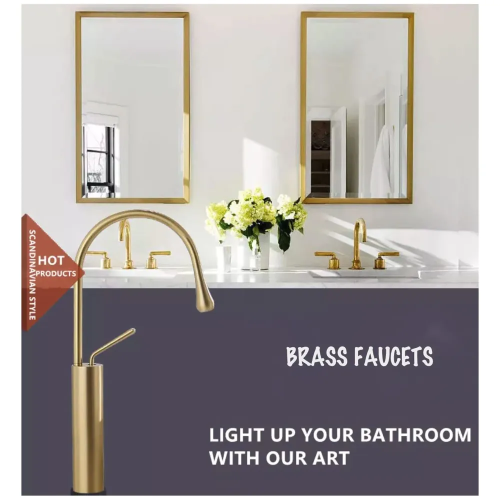 Brass Gold Dew Drop Mixer Hot and Cold Basin Tap Faucet Sink Mixer Golden Colour Tall Body 17 Inch Height.