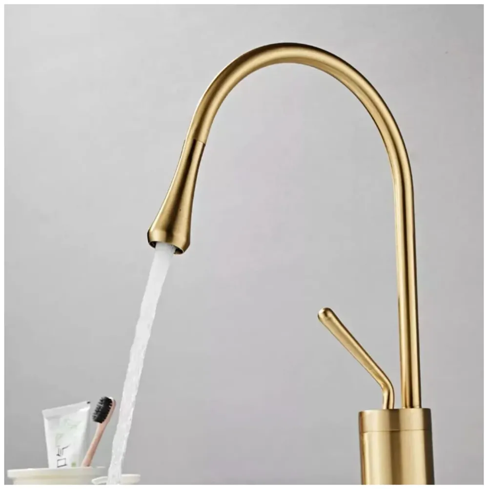 Brass Gold Dew Drop Mixer Hot and Cold Basin Tap Faucet Sink Mixer Golden Colour Tall Body 17 Inch Height.