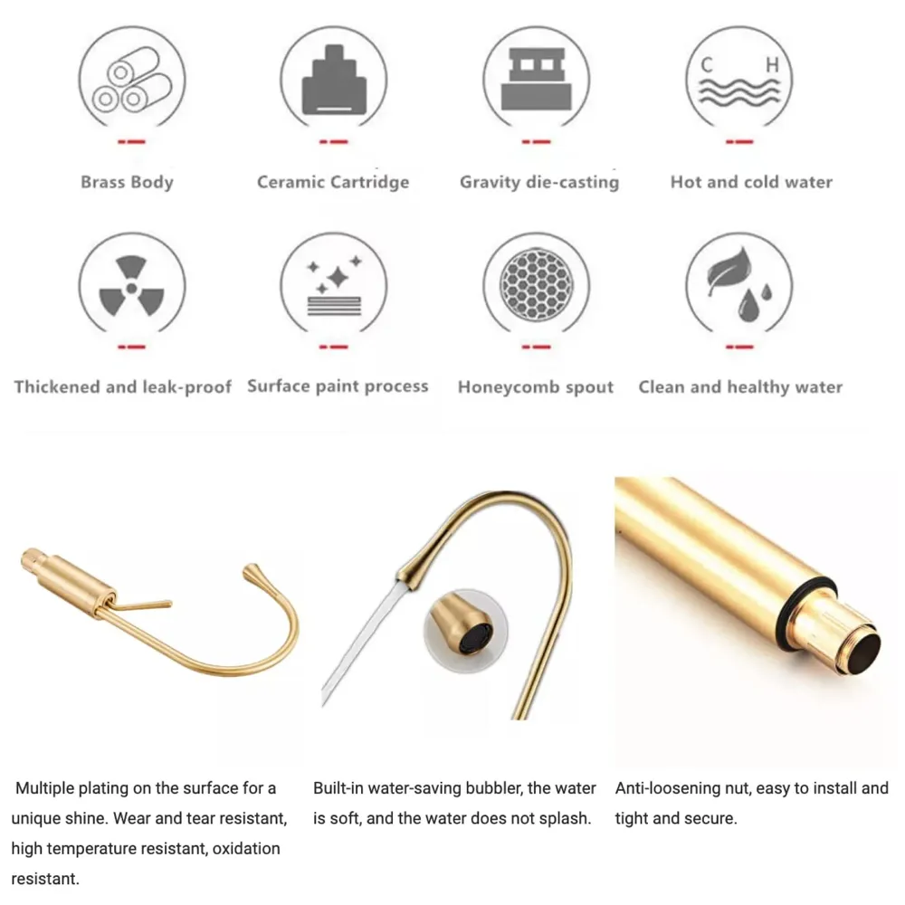 Gold Drop Basin Tap Faucet Mixer for Bathroom Toilet Wash Basins Hot and Cold WaterSink Mixer Golden Colour Tall Body Basin Tap Faucet Bathroom Kitchen 46 cm Height