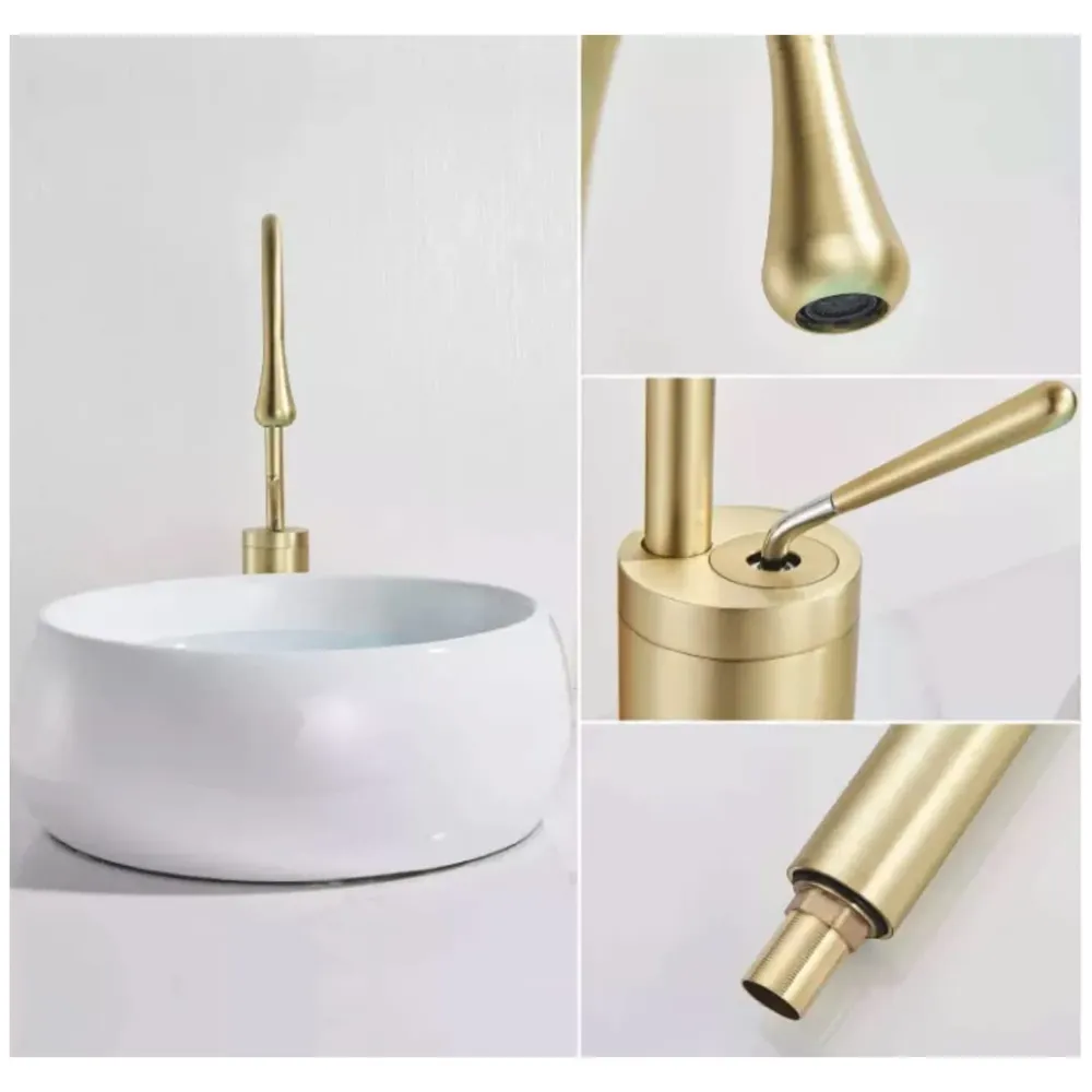 Gold Drop Basin Tap Faucet Mixer for Bathroom Toilet Wash Basins Hot and Cold WaterSink Mixer Golden Colour Tall Body Basin Tap Faucet Bathroom Kitchen 46 cm Height