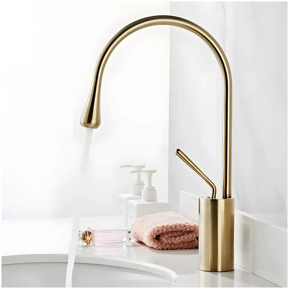 Gold Drop Basin Tap Faucet Mixer for Bathroom Toilet Wash Basins Hot and Cold Water Sink Mixer Golden Colour Tall- 38 Cm Height Golden Colour