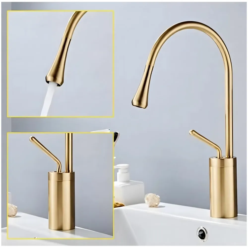 Gold Drop Basin Tap Faucet Mixer for Bathroom Toilet Wash Basins Hot and Cold Water Sink Mixer Golden Colour Tall- 38 Cm Height Golden Colour
