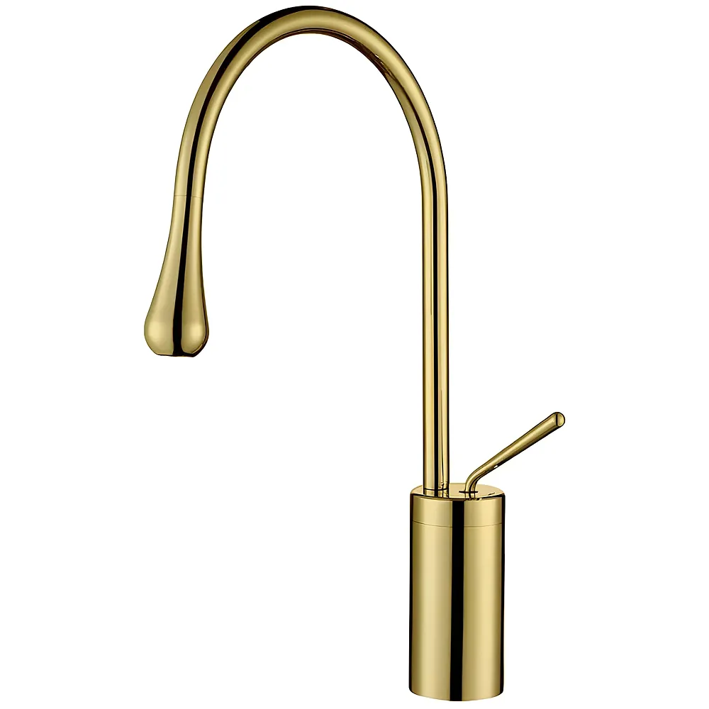 Gold Drop Basin Tap Faucet Mixer for Bathroom Toilet Wash Basins Hot and Cold Water Sink Mixer Golden Colour Tall- 38 Cm Height Golden Colour - Premium