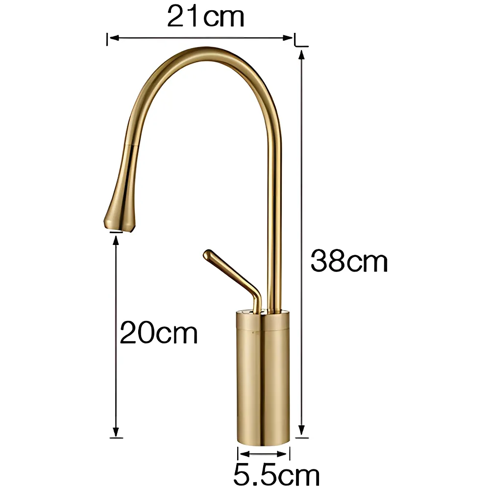 Gold Drop Basin Tap Faucet Mixer for Bathroom Toilet Wash Basins Hot and Cold Water Sink Mixer Golden Colour Tall- 38 Cm Height Golden Colour - Premium