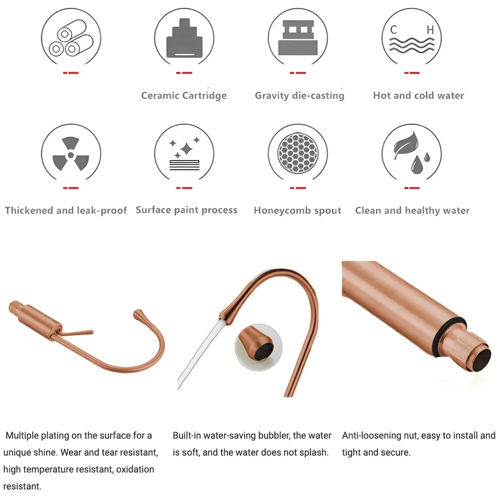 Rose Gold Drop Basin Tap Faucet Mixer for Bathroom Toilet Wash Basins Hot and Cold Water Sink Mixer Rosegold Colour Tall Body - 43cm Height