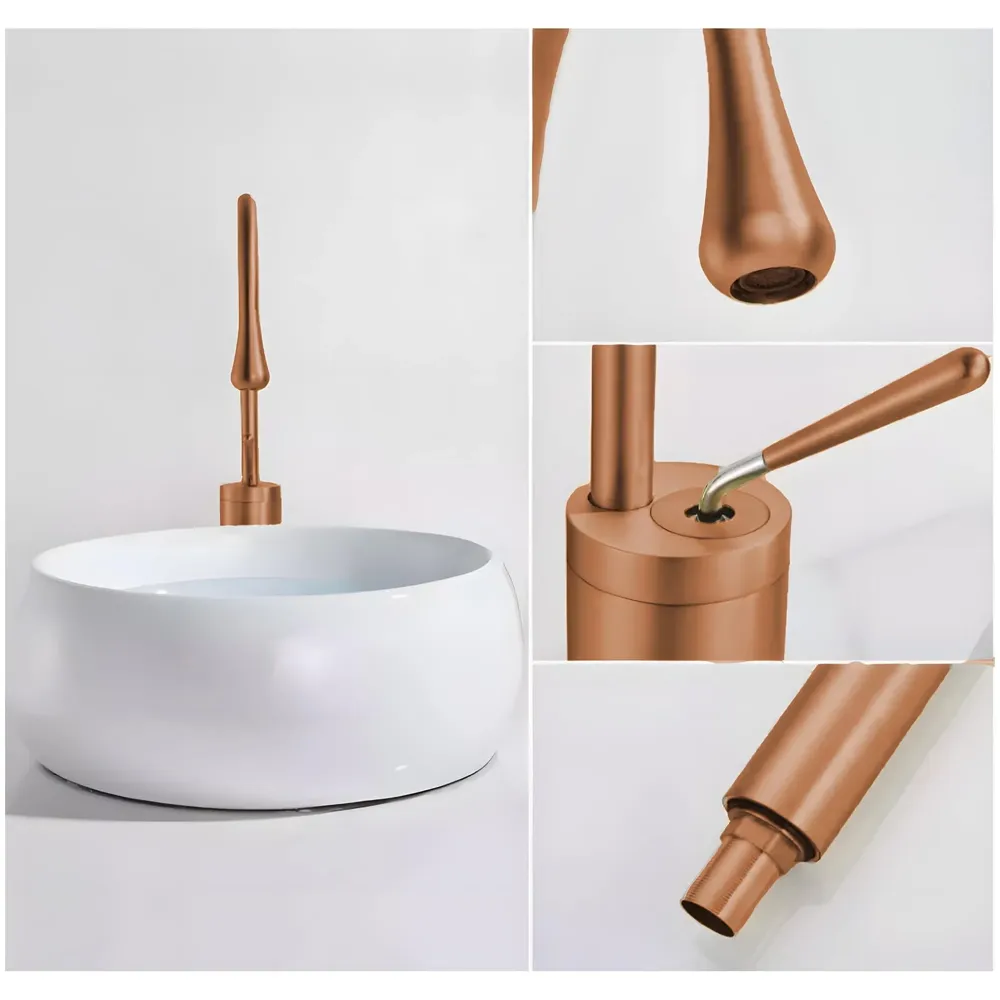 Rose Gold Drop Basin Tap Faucet Mixer for Bathroom Toilet Wash Basins Hot and Cold Water Sink Mixer Rosegold Colour Tall Body - 43cm Height
