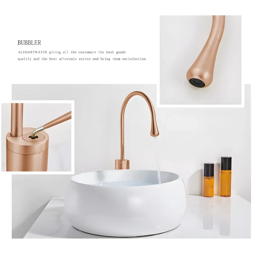 Rose Gold Drop Basin Tap Faucet Mixer for Bathroom Toilet Wash Basins Hot and Cold Water Sink Mixer Rosegold Colour Tall Body - 43cm Height